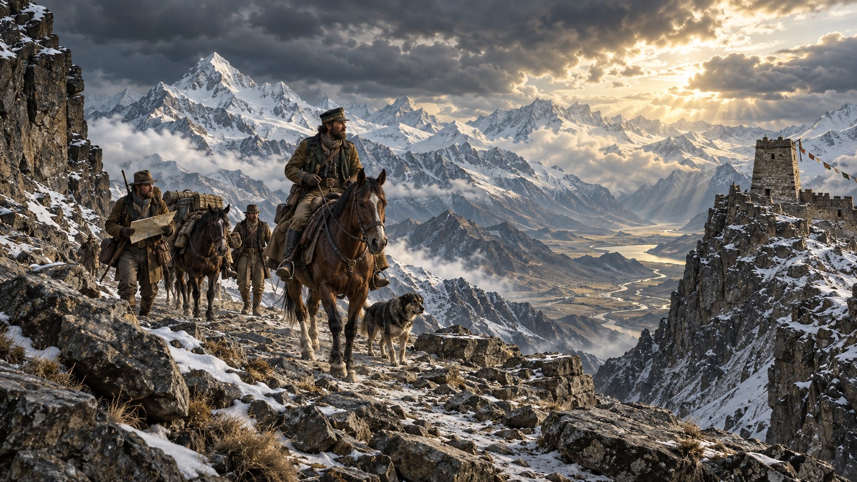 Expedition at a high mountain pass