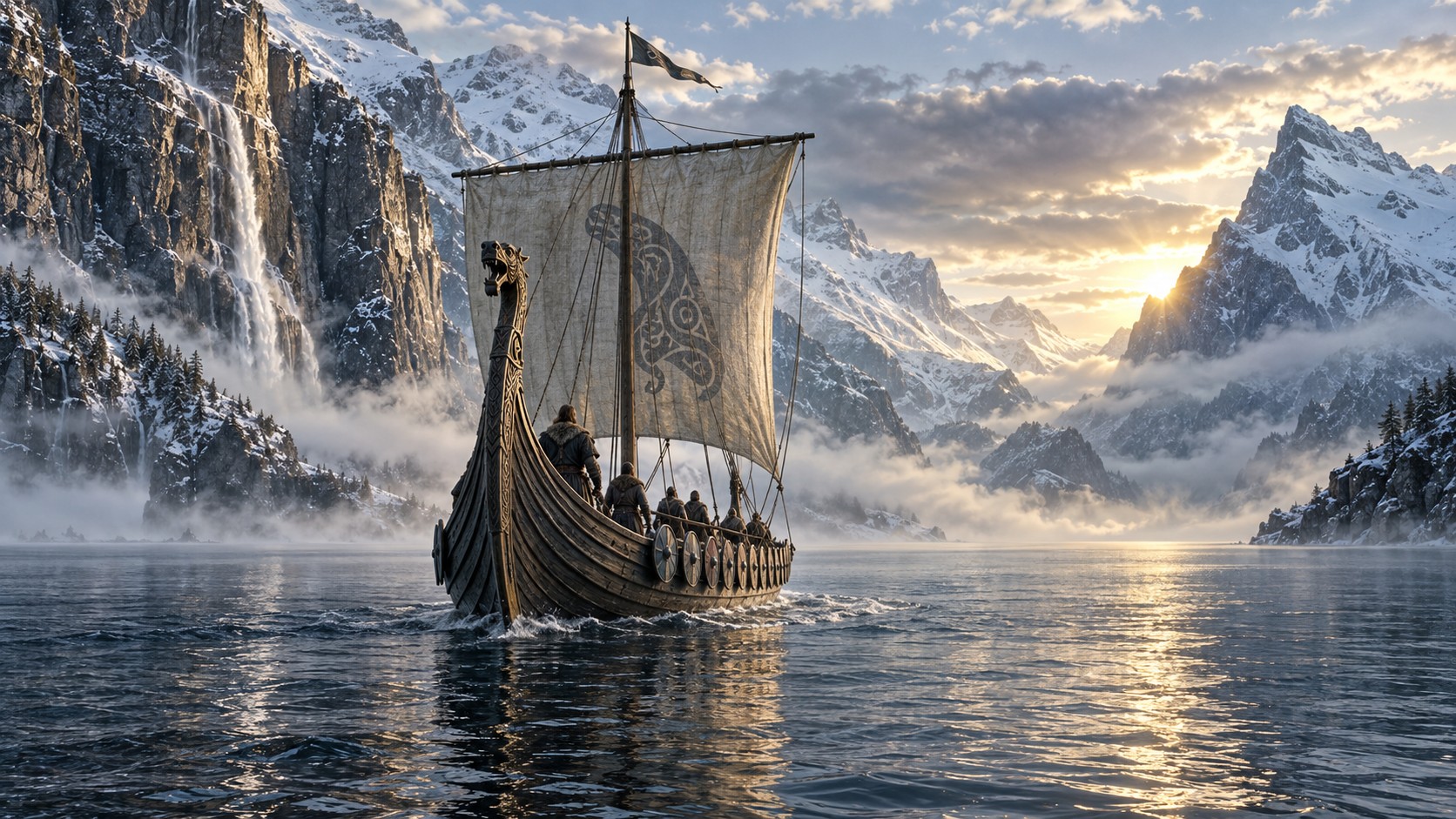 Longship in a northern fjord